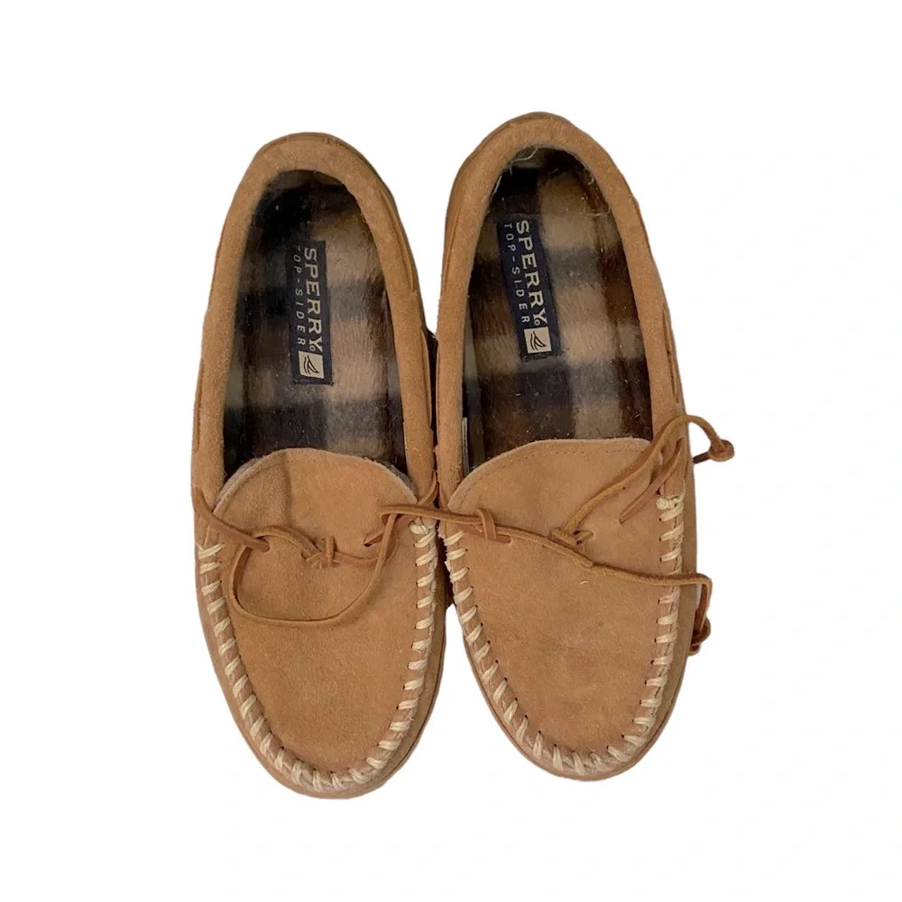 Sperry House Shoes Loafer Slippers Top Sider Fleece Lined Leather Lounge M8 W10